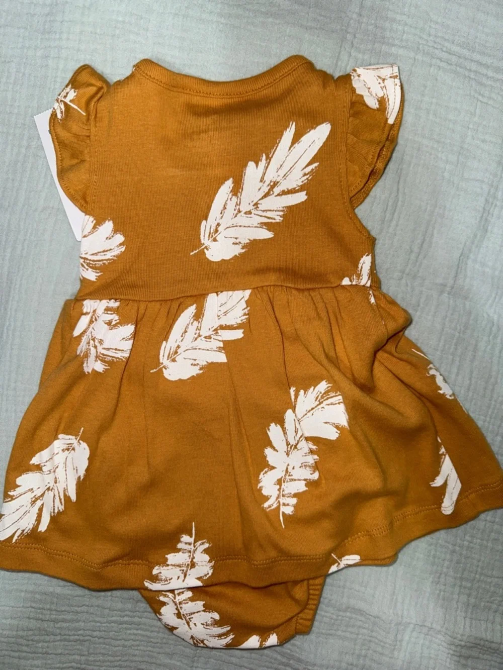 NWT Carter's Rust Feather Print Dress Bodysuit - White Feather Accent 3M - Picture 2 of 2